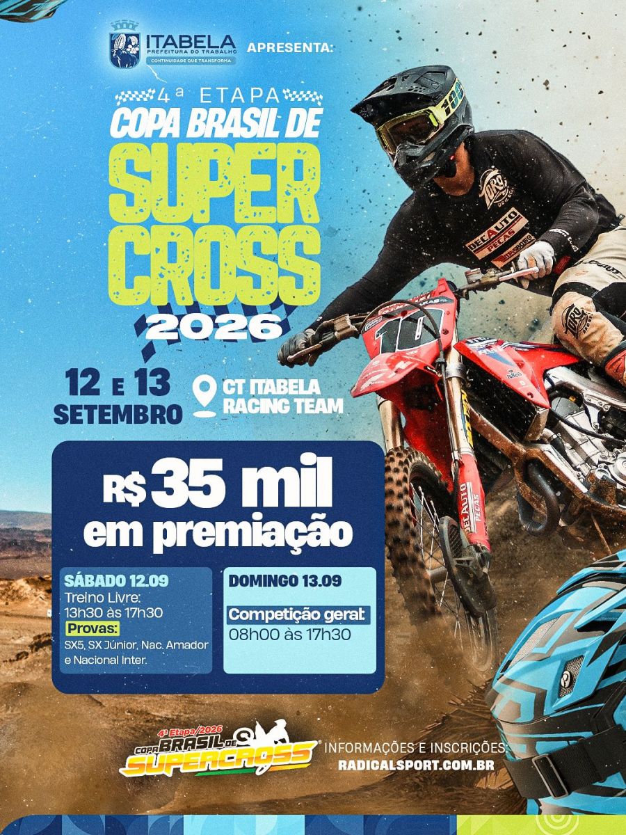 Prefeitura de Itabela realiza 4ª etapa da Copa Brasil de Supercross com R$ 35 mil em premiação Prefeitura de Itabela realiza 4ª etapa da Copa Brasil de Supercross com R$ 35 mil em premiação